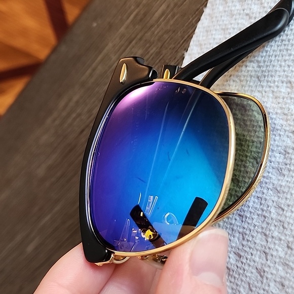 Ray-ban Clubmaster Folding Blue Mirrored Lenses Gold - Picture 10 of 11